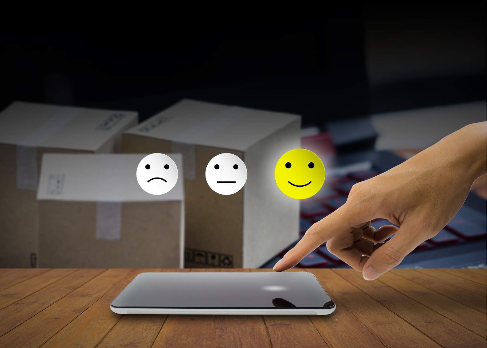 Finger leaving review on smartphone